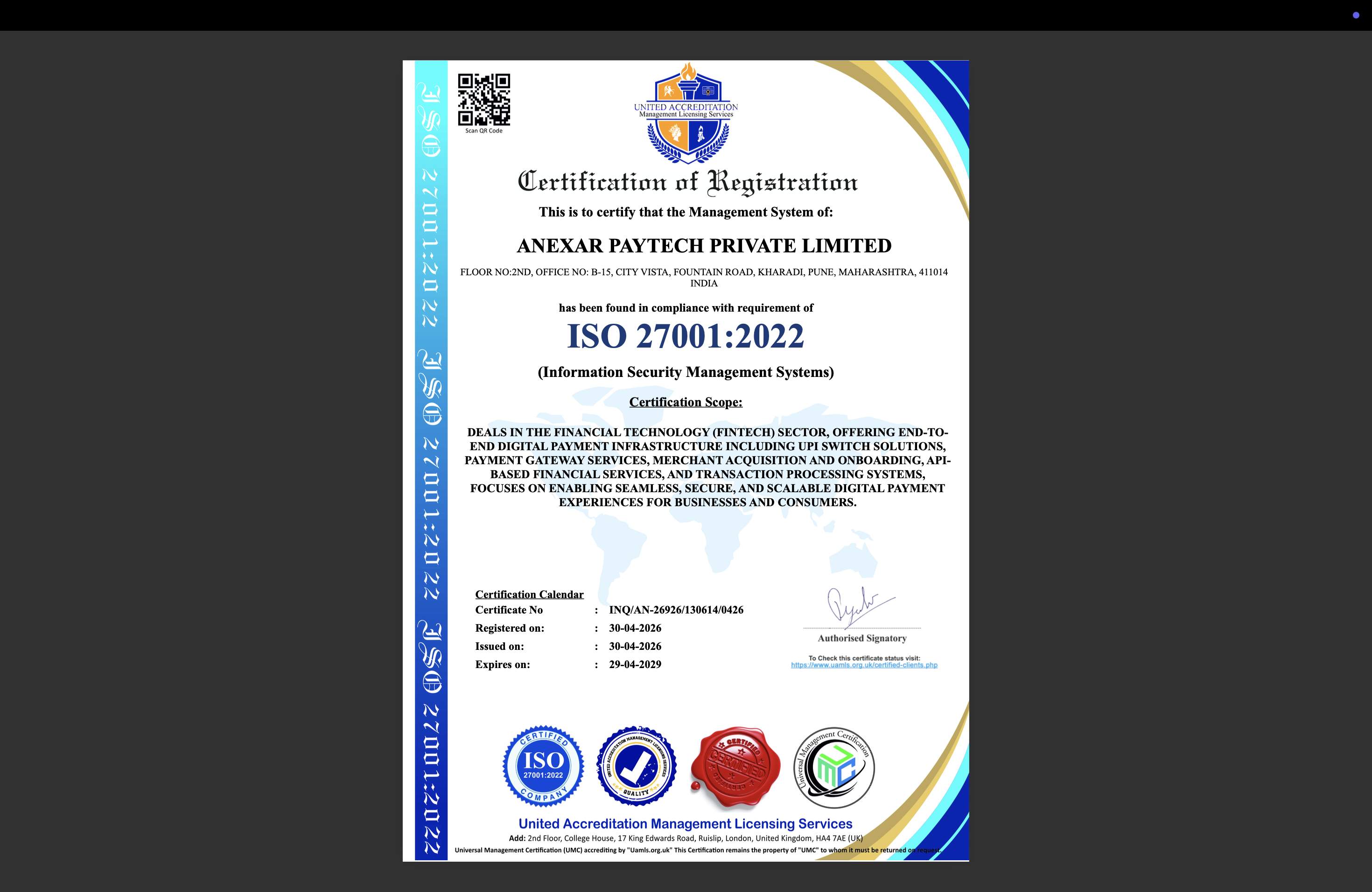 ISO 27001:2022 Certificate